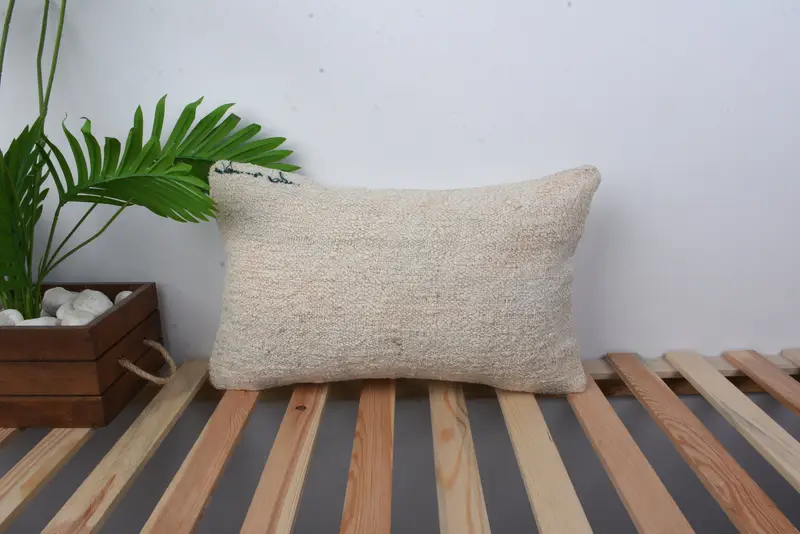 Aesthetic Cushion Case, Cushion Case, Kilim Pillow, Kilim Cushion Sham, 12x20 Beige Pillow Case, Home Decor Pillow, Outdoor Bolster Cushion Case - 1
