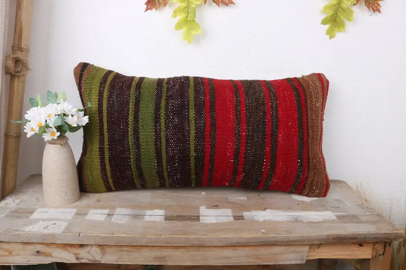 Cushion Case, 12x24 Red Pillow, Home Decor Pillow, Southwestern Pillow Sham, Authentic Cushion, Throw Kilim Pillow, Vintage Pillow - 1