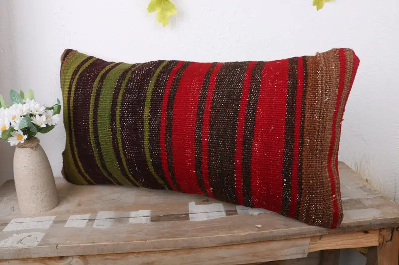 Cushion Case, 12x24 Red Pillow, Home Decor Pillow, Southwestern Pillow Sham, Authentic Cushion, Throw Kilim Pillow, Vintage Pillow - 4