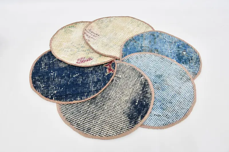 Bohemian Blue and White Circle Placemats, Elegant Cotton Wool Decor