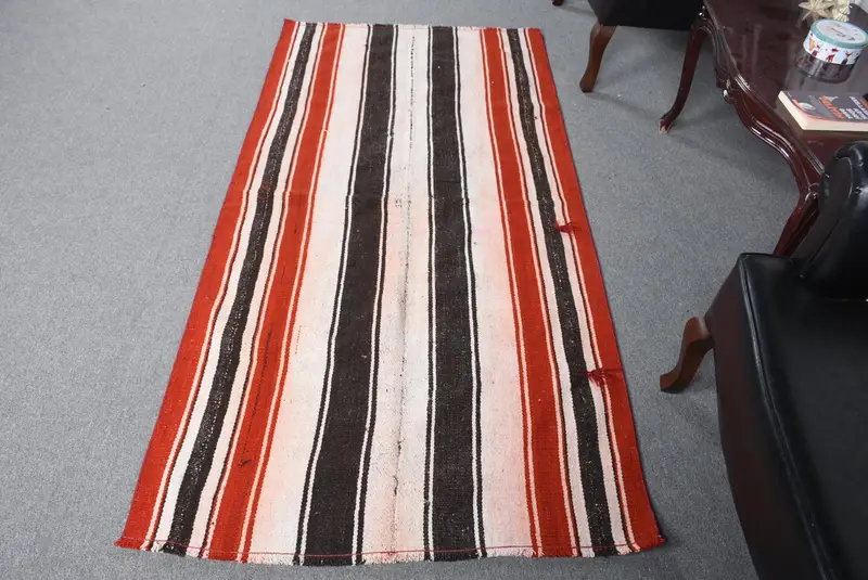Turkish Vintage Rug, 3.3x6.7 ft Kilim Rug, Red Accent Patchwork Rug - 1
