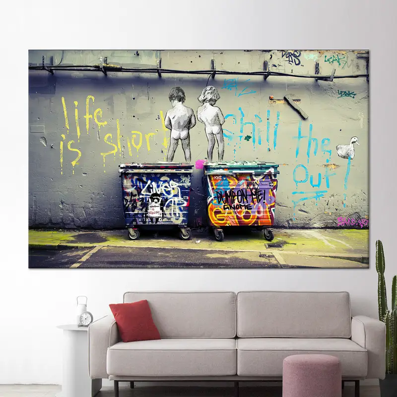 Banksy'nin Hayatı Kısa, İşeyen Çocuklar Baskılı Kanvas Tablo