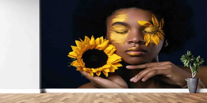 Elegante afrikanische Frauen-Sonnenblumen-abstrakte Kunst-gedruckte Tapete