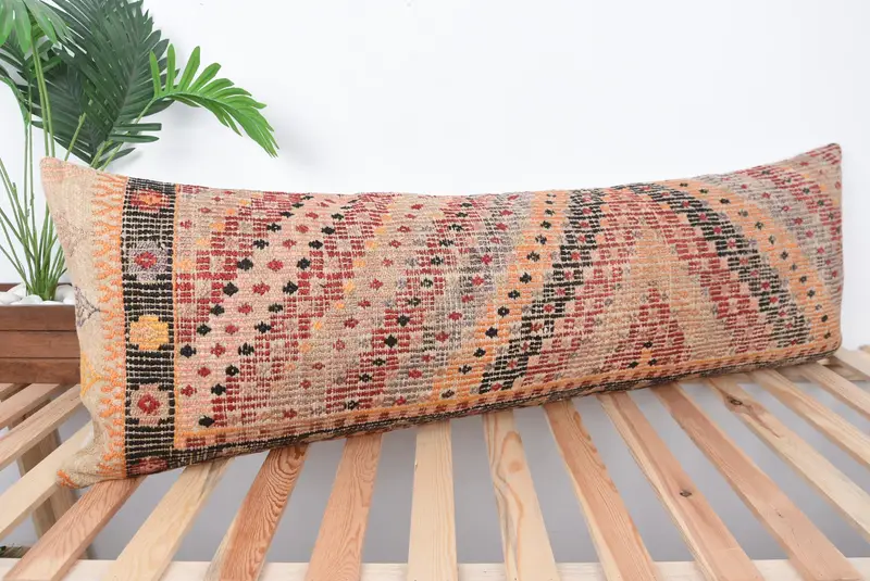 Kilim Pillow Cover, Throw Kilim Pillow, Cushion Case, Sustainable Cushion, Ottoman Pillow, Home Decor Pillow, 16x48 Red Cushion Case - 4