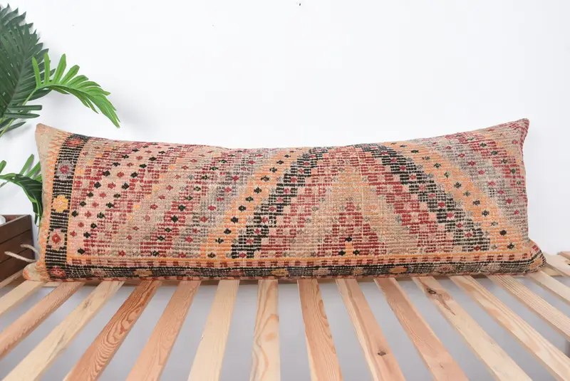 Kilim Pillow Cover, Throw Kilim Pillow, Cushion Case, Sustainable Cushion, Ottoman Pillow, Home Decor Pillow, 16x48 Red Cushion Case - 1
