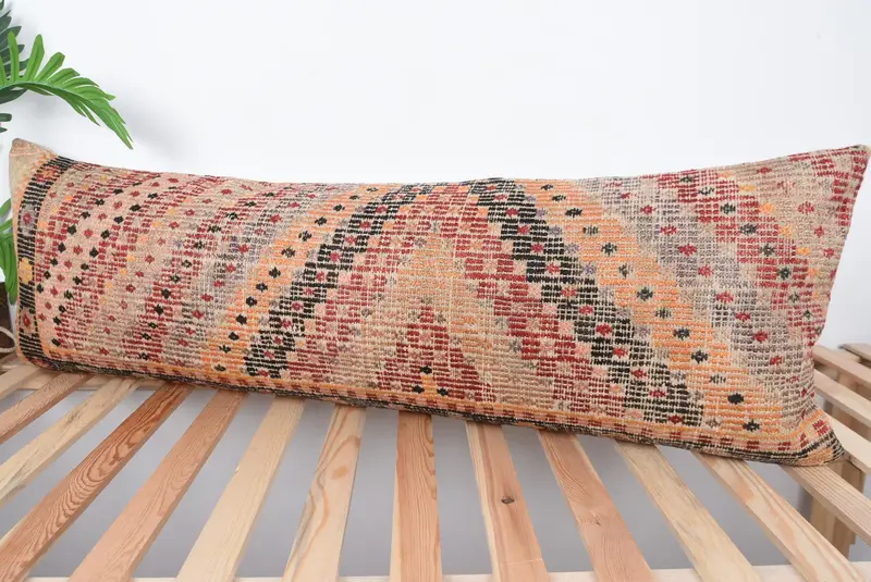 Kilim Pillow Cover, Throw Kilim Pillow, Cushion Case, Sustainable Cushion, Ottoman Pillow, Home Decor Pillow, 16x48 Red Cushion Case - 5