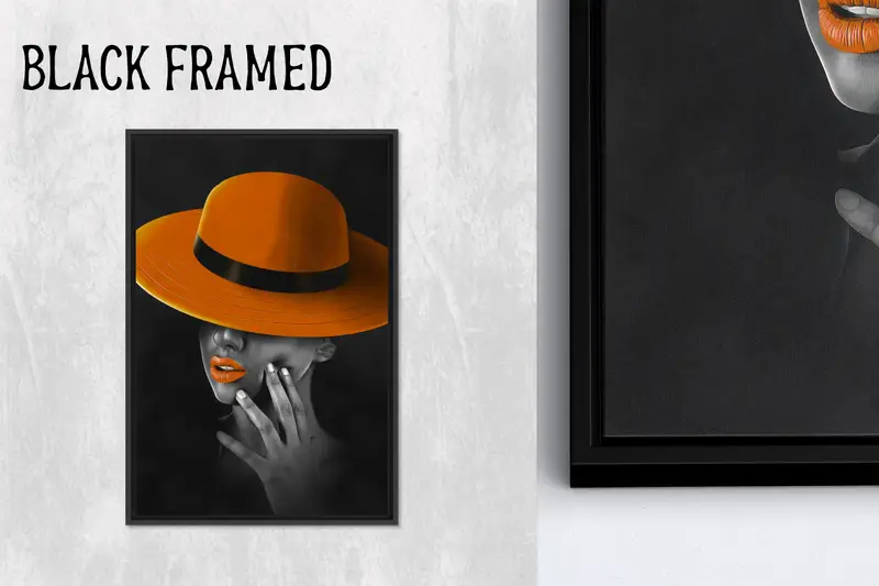 モダンで豪華なブラック & オレンジ キャンバス: エレガントなアフリカの女性