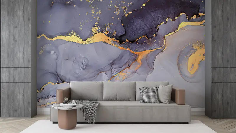 Shimmery Mural, 3d Wall Paper, Modern Wall Painting, Modern Wall Paper, Purple And Gold Marble, Bright Wall Paper, Abstract Wallpaper, - 1