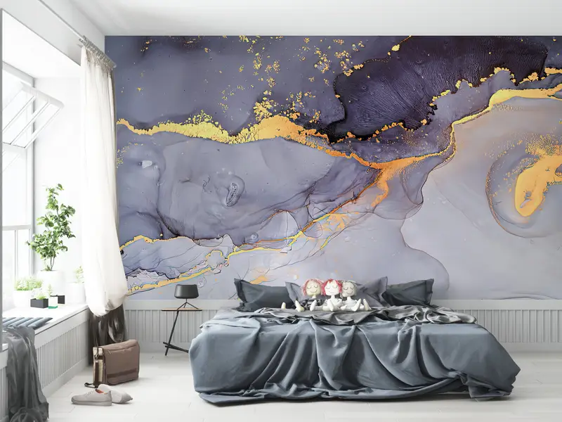 Shimmery Mural, 3d Wall Paper, Modern Wall Painting, Modern Wall Paper, Purple And Gold Marble, Bright Wall Paper, Abstract Wallpaper, - 4