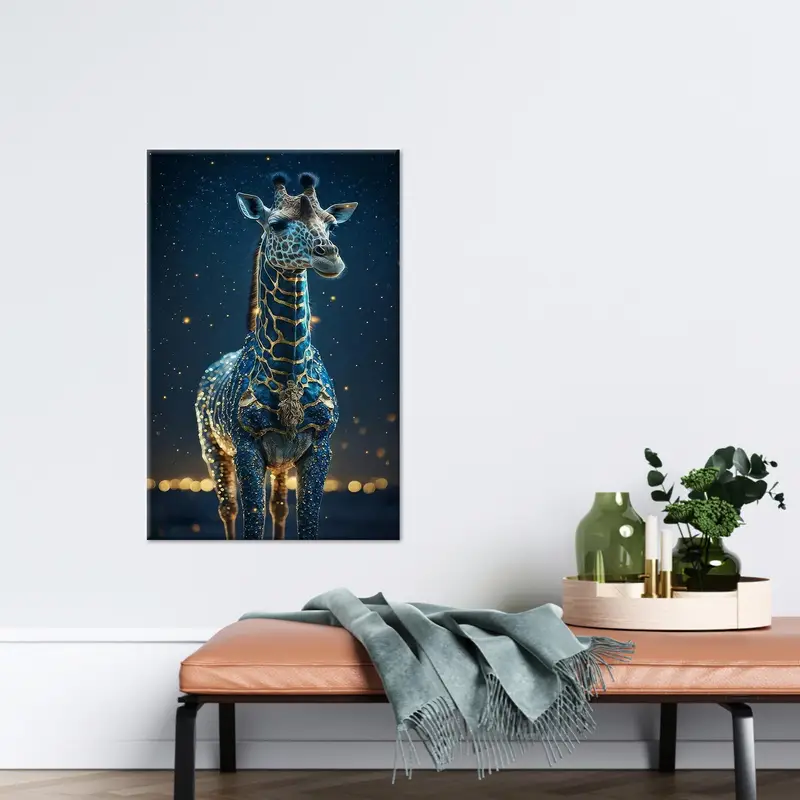 Lienzo abstracto moderno de jirafa: arte en lienzo impreso con cielo nocturno