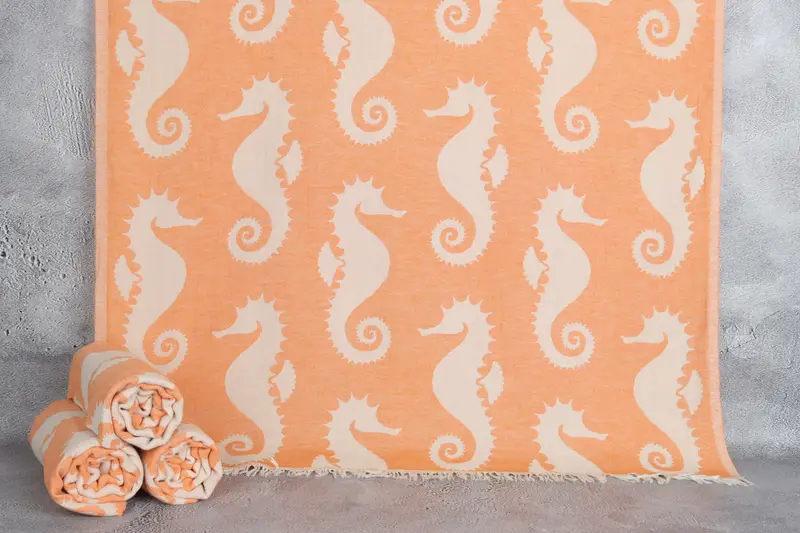 68x36 Cotton Seahorse Patterned Towel, Peshtemal, Bachelorette Party Gifts Bridesmaids, Family Gift Basket, Turkish Towel Beach, Bridesmaid Gift - 1