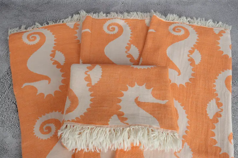 68x36 Cotton Seahorse Patterned Towel, Peshtemal, Bachelorette Party Gifts Bridesmaids, Family Gift Basket, Turkish Towel Beach, Bridesmaid Gift - 5