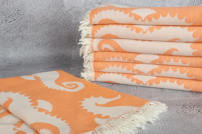 68x36 Cotton Seahorse Patterned Towel, Peshtemal, Bachelorette Party Gifts Bridesmaids, Family Gift Basket, Turkish Towel Beach, Bridesmaid Gift - 3