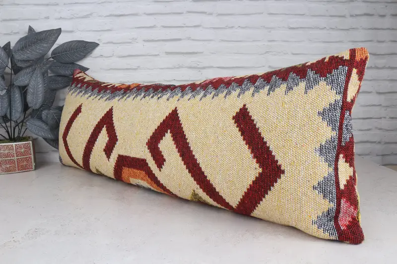 Pillow Cover, 16x43 Yellow Pillow Sham, Floor Cushion, Kilim Cushion Sham, Armchair Cushion Case, Boho Pillow Sham Cover, Boho Pillow - 4