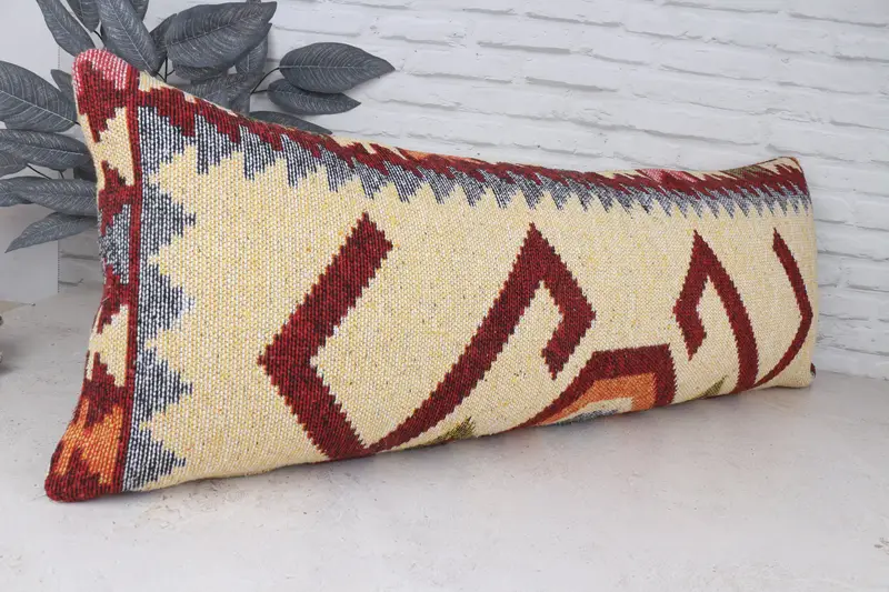 Pillow Cover, 16x43 Yellow Pillow Sham, Floor Cushion, Kilim Cushion Sham, Armchair Cushion Case, Boho Pillow Sham Cover, Boho Pillow - 3