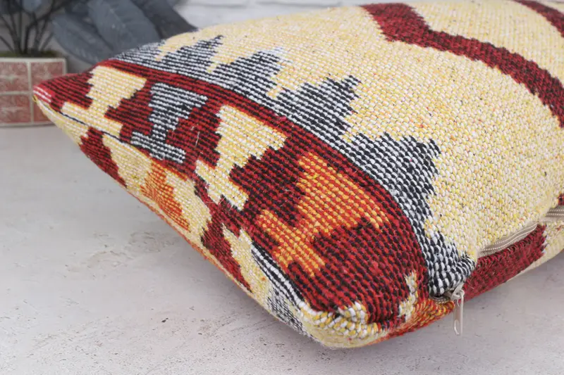 Pillow Cover, 16x43 Yellow Pillow Sham, Floor Cushion, Kilim Cushion Sham, Armchair Cushion Case, Boho Pillow Sham Cover, Boho Pillow - 6