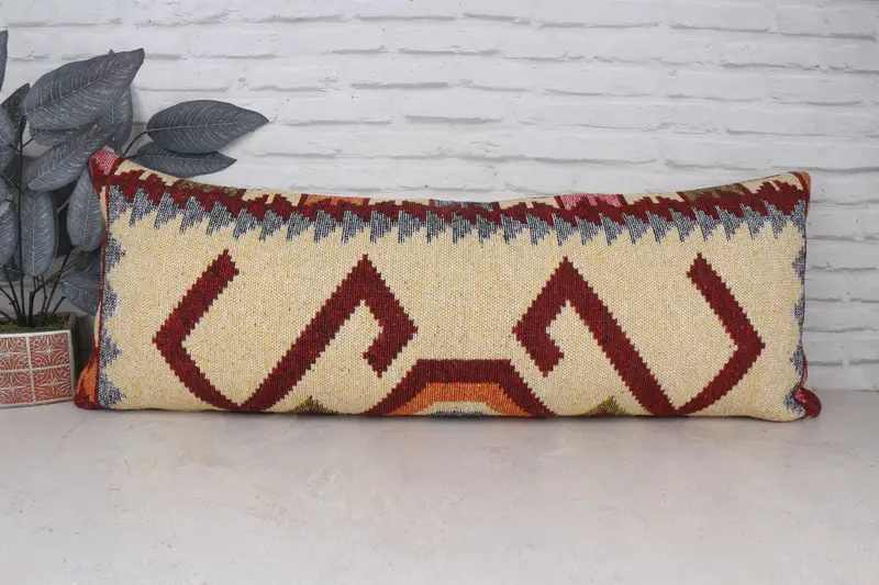 Pillow Cover, 16x43 Yellow Pillow Sham, Floor Cushion, Kilim Cushion Sham, Armchair Cushion Case, Boho Pillow Sham Cover, Boho Pillow - 1