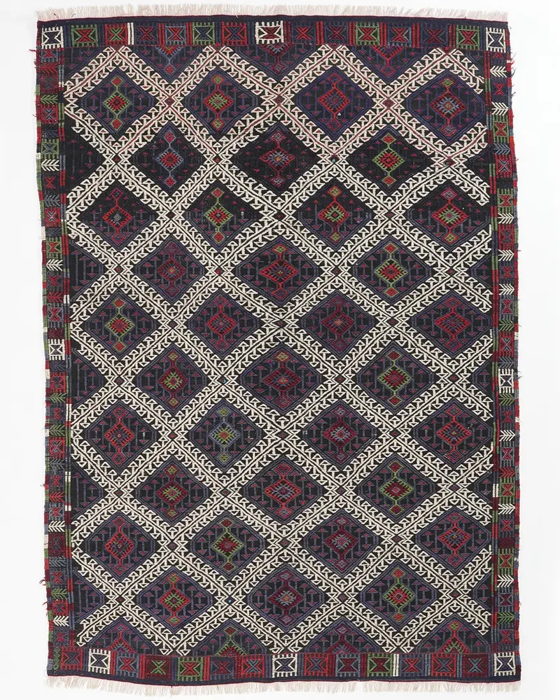 Mavi & Bej Halı, 5,1x7,3 ft Zarif Döşeme