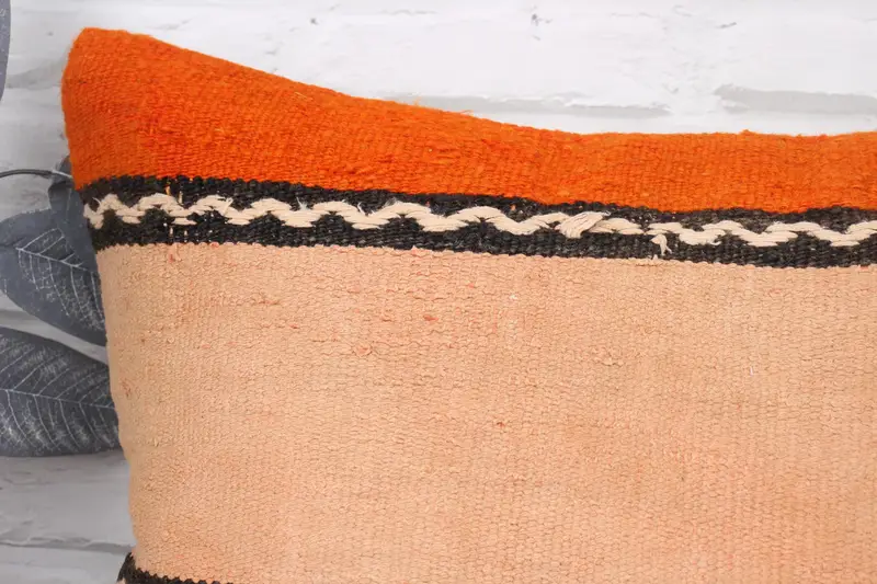 18x18 Orange Pillow Case, Tapestry Cushion Case, Turkish Pillow, Pillow for Couch, Cushion Cover, Pattern Throw Pillow Cover, Kilim Pillow Cover - 2
