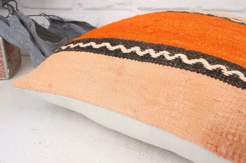 18x18 Orange Pillow Case, Tapestry Cushion Case, Turkish Pillow, Pillow for Couch, Cushion Cover, Pattern Throw Pillow Cover, Kilim Pillow Cover - 6