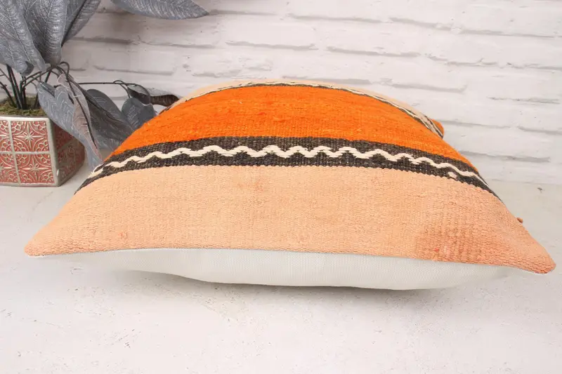 18x18 Orange Pillow Case, Tapestry Cushion Case, Turkish Pillow, Pillow for Couch, Cushion Cover, Pattern Throw Pillow Cover, Kilim Pillow Cover - 5