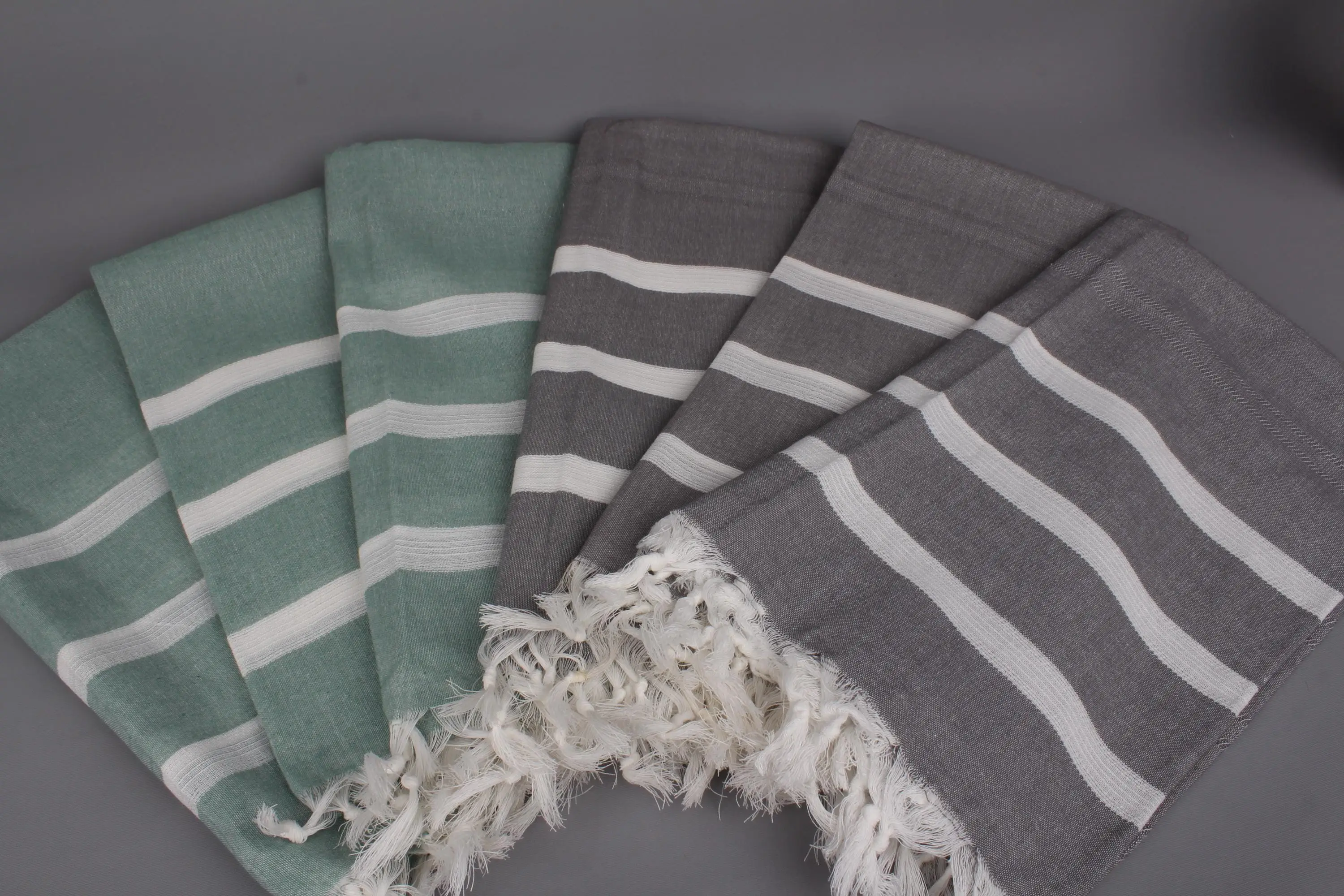 Cotton Towel Personalized Turkish Bath, Beige Stripes, Organic, 40x71 Inches - 1