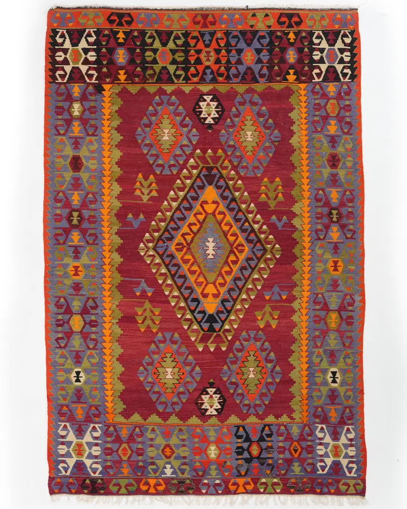 Kırmızı Gökkuşağı Halı, 4,9x8,5 ft Şık Modern Dekor