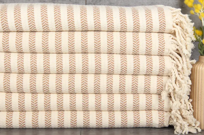 Monogram Beach Towel Light Brown Chevron Pattern, 40x71 Inches