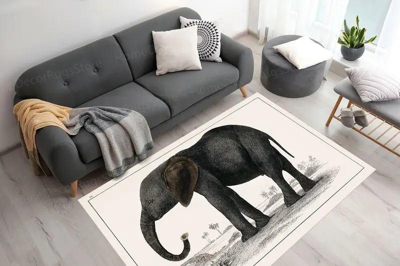 エレガントなプリントラグ：モダンな空間に最適な抽象的な象のデザイン