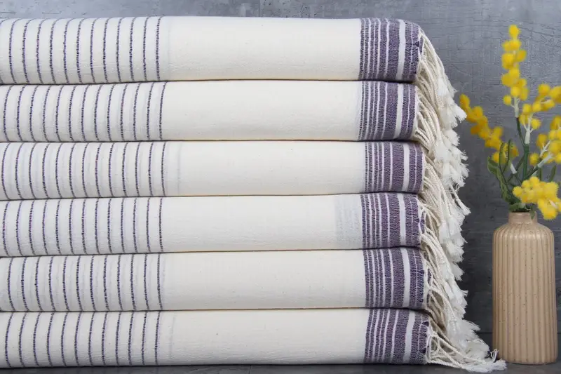 Organic Towel Personalized Purple Navy Striped, 36x67 Inches