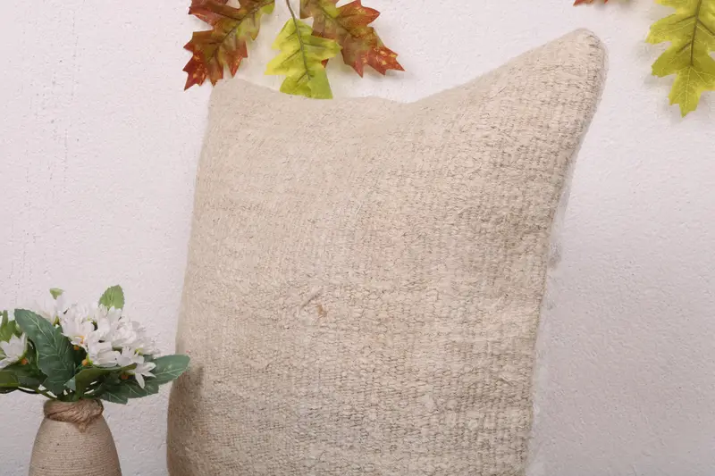 Turkish Rugs Cushion Case, Cushion Cover, 16x16 Beige Pillow, Ethnical Kilim Rug Pillow, Throw Kilim Pillow, Handmade Kilim Cushion - 5