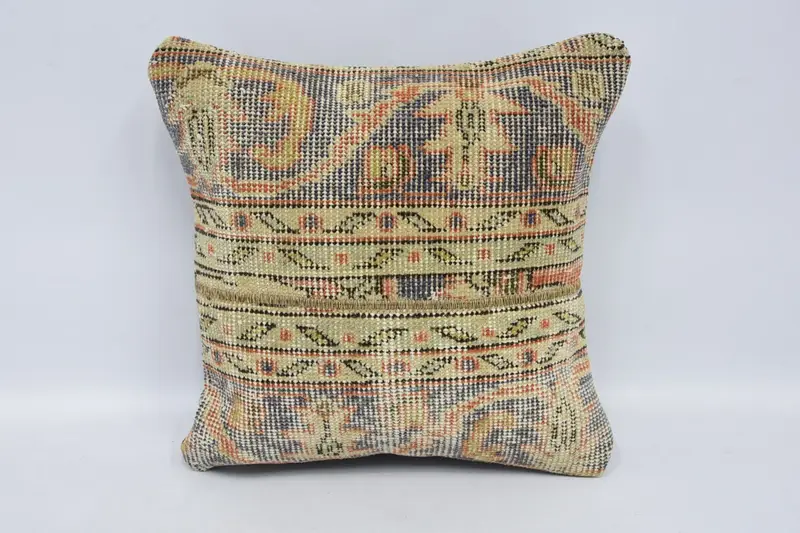 Handmade Kilim Cushion, Cushion Case, Comfy Throw Cushion Case, Retro Pillow Cover, Boho Pillow Sham Cover, Gift Pillow, 16x16 Blue Cushion Case - 1
