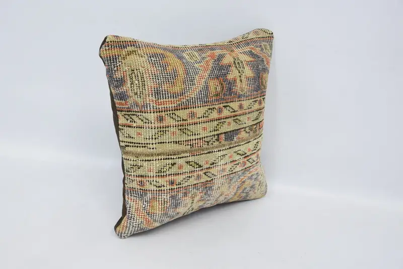 Handmade Kilim Cushion, Cushion Case, Comfy Throw Cushion Case, Retro Pillow Cover, Boho Pillow Sham Cover, Gift Pillow, 16x16 Blue Cushion Case - 3