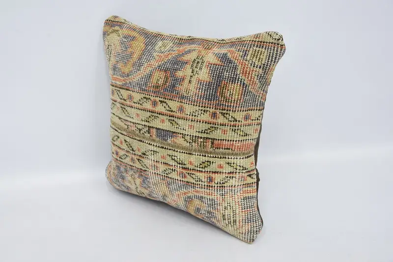 Handmade Kilim Cushion, Cushion Case, Comfy Throw Cushion Case, Retro Pillow Cover, Boho Pillow Sham Cover, Gift Pillow, 16x16 Blue Cushion Case - 4