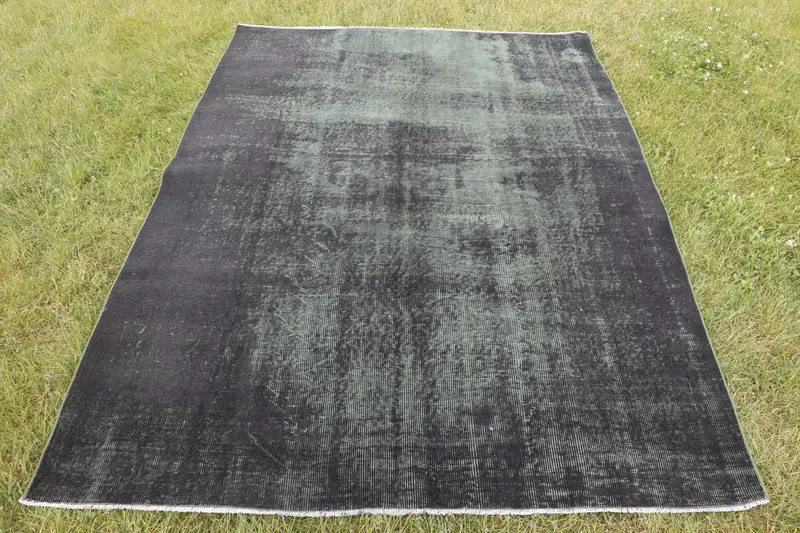 Handgefertigter grüner abstrakter Teppich, 0,4 x 7,5 Fuß, elegantes Dekor