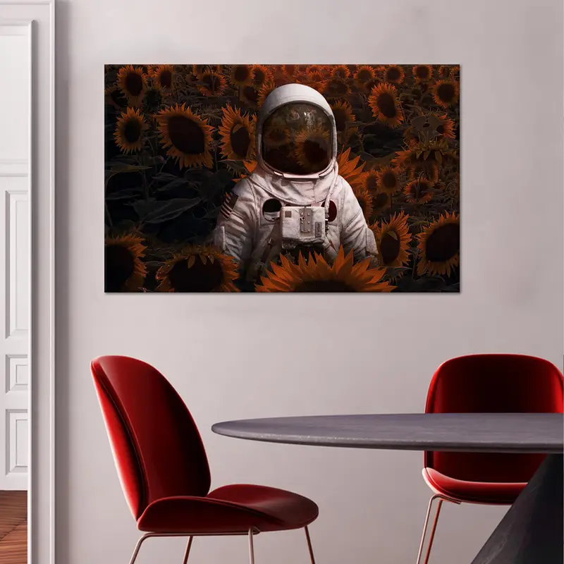 Lienzo de astronauta surrealista: arte surrealista abstracto de girasol