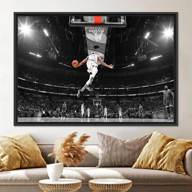 ヤニス ダンク キャンバス: バックス NBA バスケットボール アート プリント