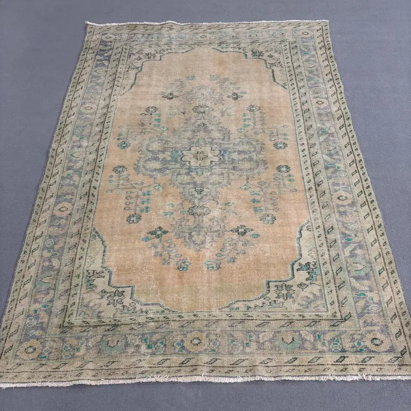 6.1x8.6 ft Vintage Halı, Türk Büyük Halı, Mavi Kahverengi Halı - 1
