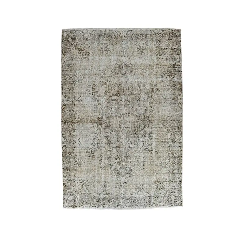6.9x10.3 ft Turkish Oushak Rug, Gray Bordered Vintage Wool Rug - 1