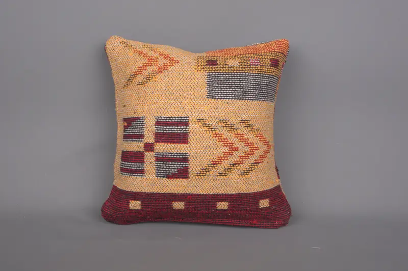 12x12 Orange Cushion Case, Muted Pillow Sham, Vintage Pillow, Muted Pillow Case, Cushion Cover, Vintage Kilim Pillow, Kilim Pillow Cover - 4