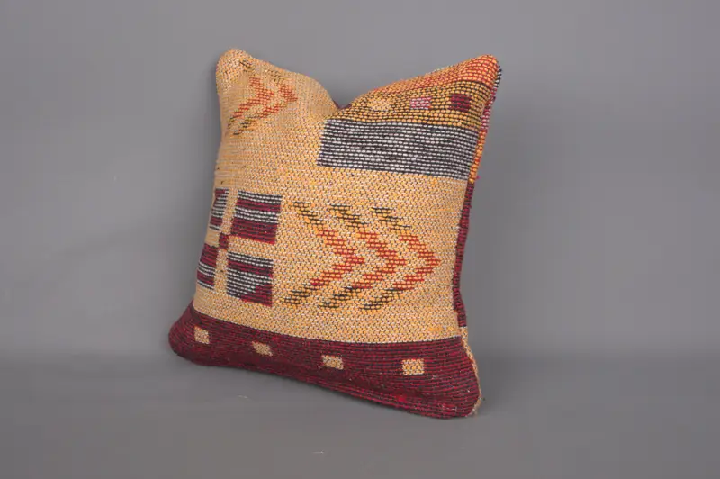 12x12 Orange Cushion Case, Muted Pillow Sham, Vintage Pillow, Muted Pillow Case, Cushion Cover, Vintage Kilim Pillow, Kilim Pillow Cover - 3