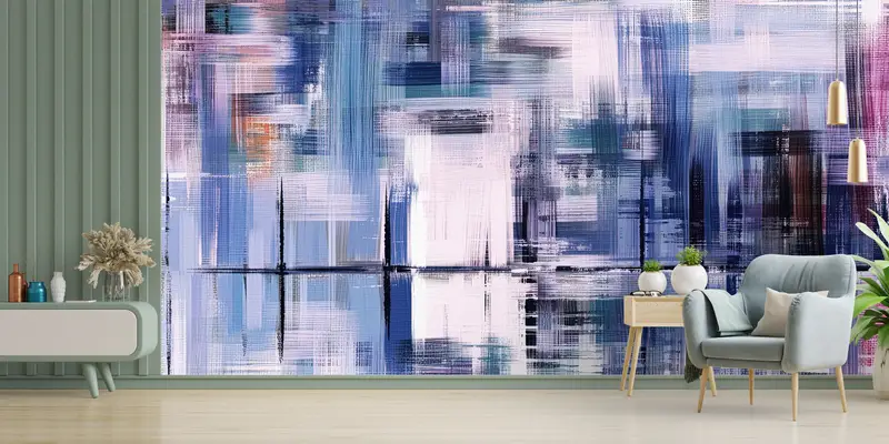 Çağdaş Mor ve Mavi Renkli Soyut Baskılı Duvar Kağıdı