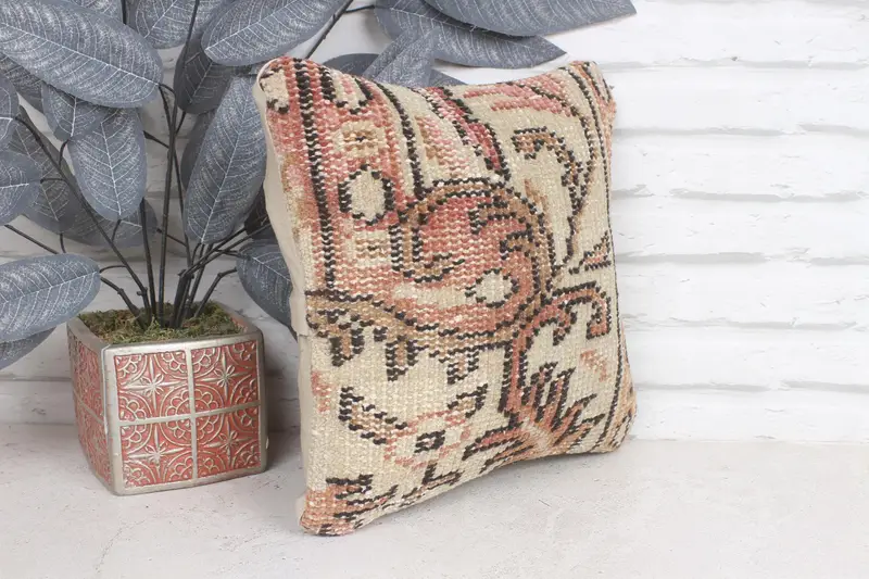 Kilim Pillow Cover, Pillow for Sofa, Couch Cushion Cover, 12x12 Beige Cushion, Pillow Cover, Vintage Pillow Cover, Antique Pillows - 4