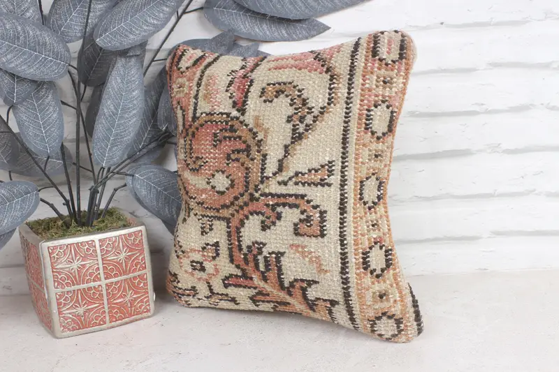 Kilim Pillow Cover, Pillow for Sofa, Couch Cushion Cover, 12x12 Beige Cushion, Pillow Cover, Vintage Pillow Cover, Antique Pillows - 3