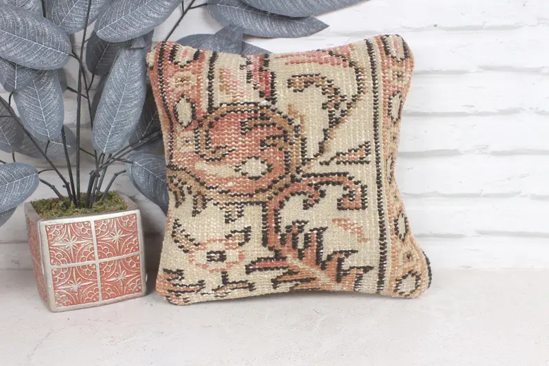 Kilim Pillow Cover, Pillow for Sofa, Couch Cushion Cover, 12x12 Beige Cushion, Pillow Cover, Vintage Pillow Cover, Antique Pillows - 1