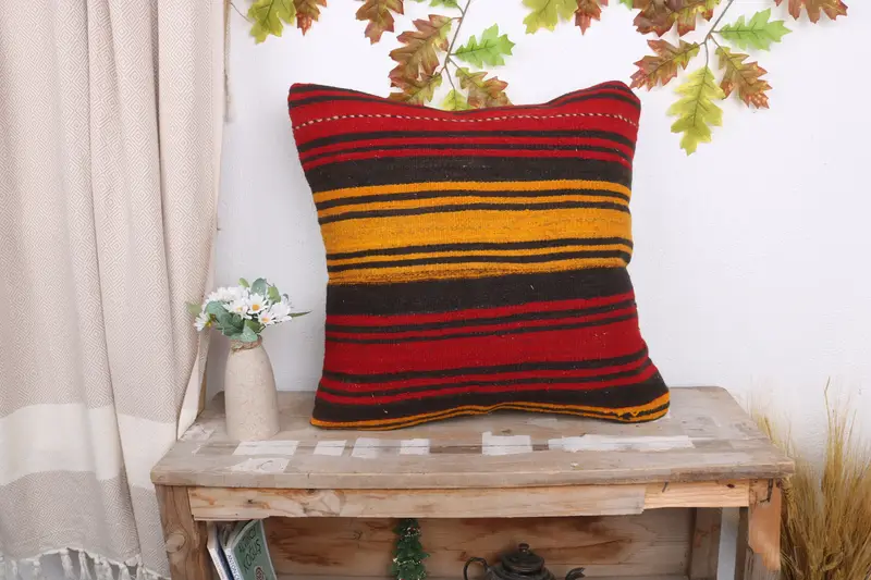 Pillow Cover, Vintage Pillow, Couch Cushion Case, Throw Kilim Pillow, Boho Pillow Sham Cover, Anatolian Cushion Cover, 20x20 Red Cushion Cover - 1