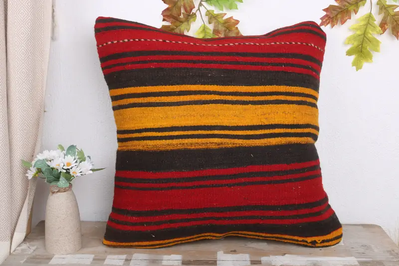 Pillow Cover, Vintage Pillow, Couch Cushion Case, Throw Kilim Pillow, Boho Pillow Sham Cover, Anatolian Cushion Cover, 20x20 Red Cushion Cover - 2