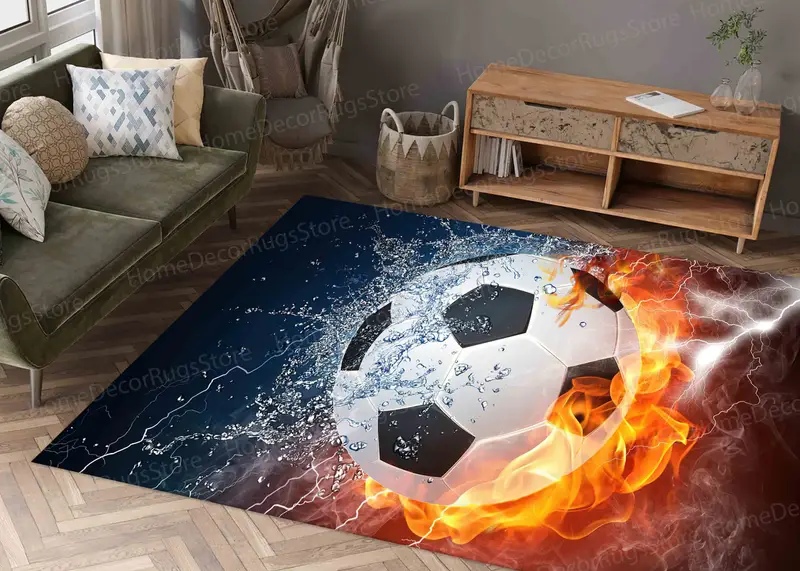 Futbol Topu Ateş Baskı Halısı - Canlı Futbol Hediye Dekoru