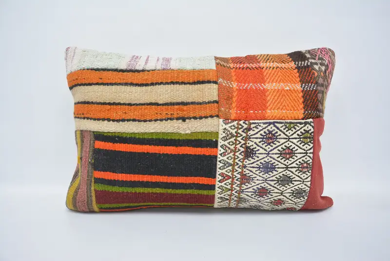 Kilim Pillow, Decorative Throw Cushion Cover, 16x24 Orange Pillow, Pillow, Home Decor Pillow, Turkish Kilim Pillow - 1