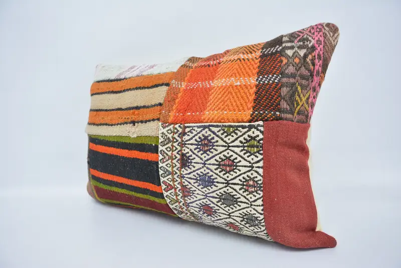 Kilim Pillow, Decorative Throw Cushion Cover, 16x24 Orange Pillow, Pillow, Home Decor Pillow, Turkish Kilim Pillow - 4
